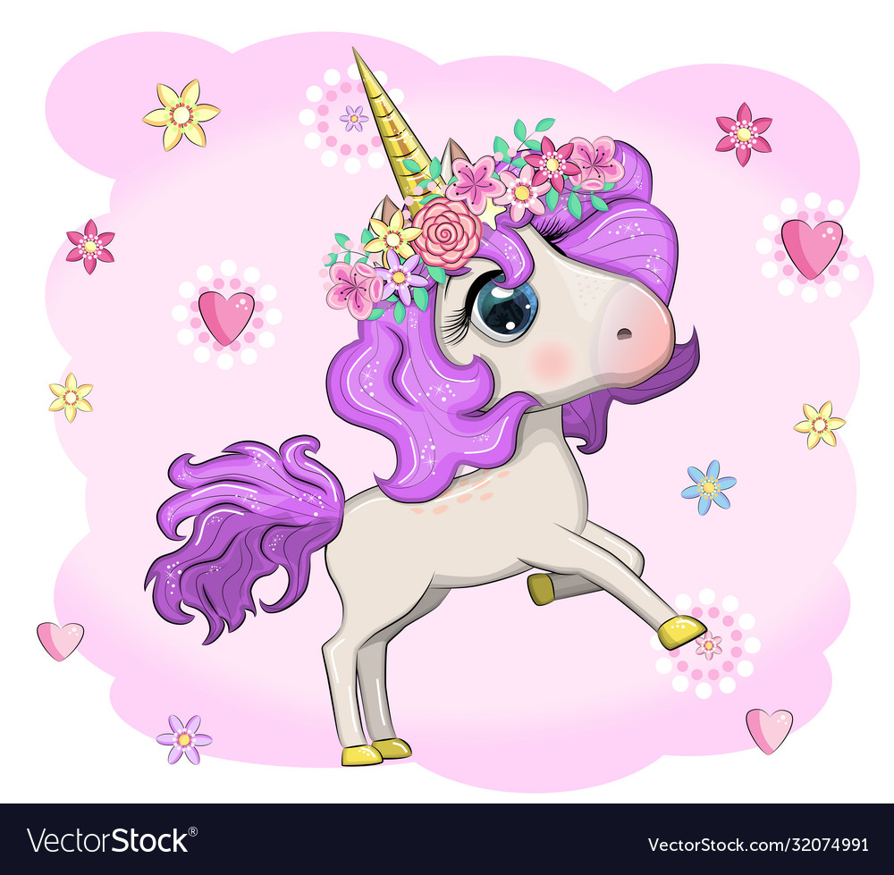 Magic cute unicorn stars clouds and moon poster Vector Image