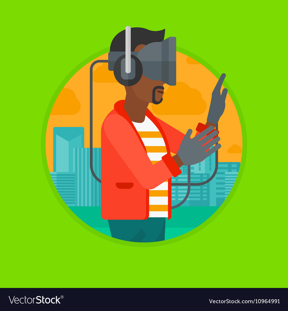 Man in virtual reality headset playing video game