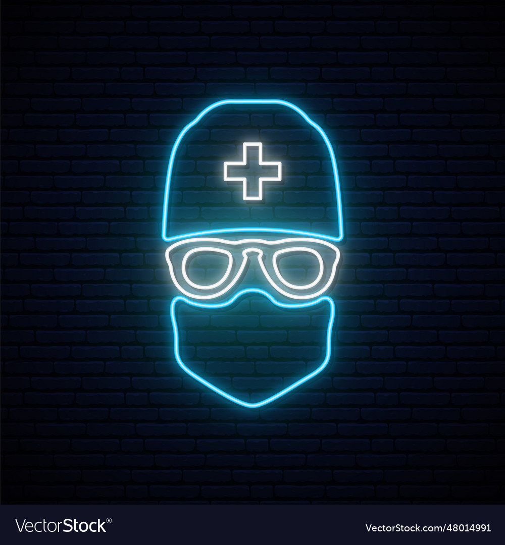 Neon doctor sign man wearing protective