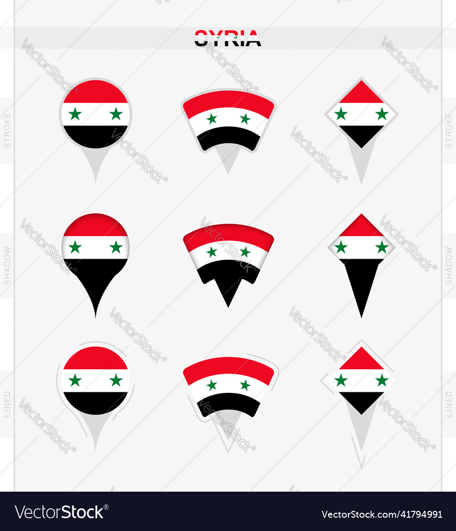 Syria flag set of location pin icons