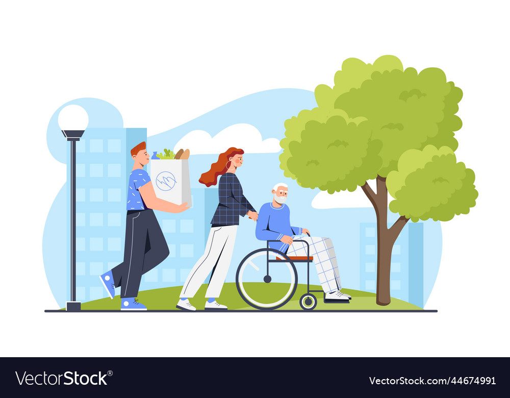 Young people help old person Royalty Free Vector Image