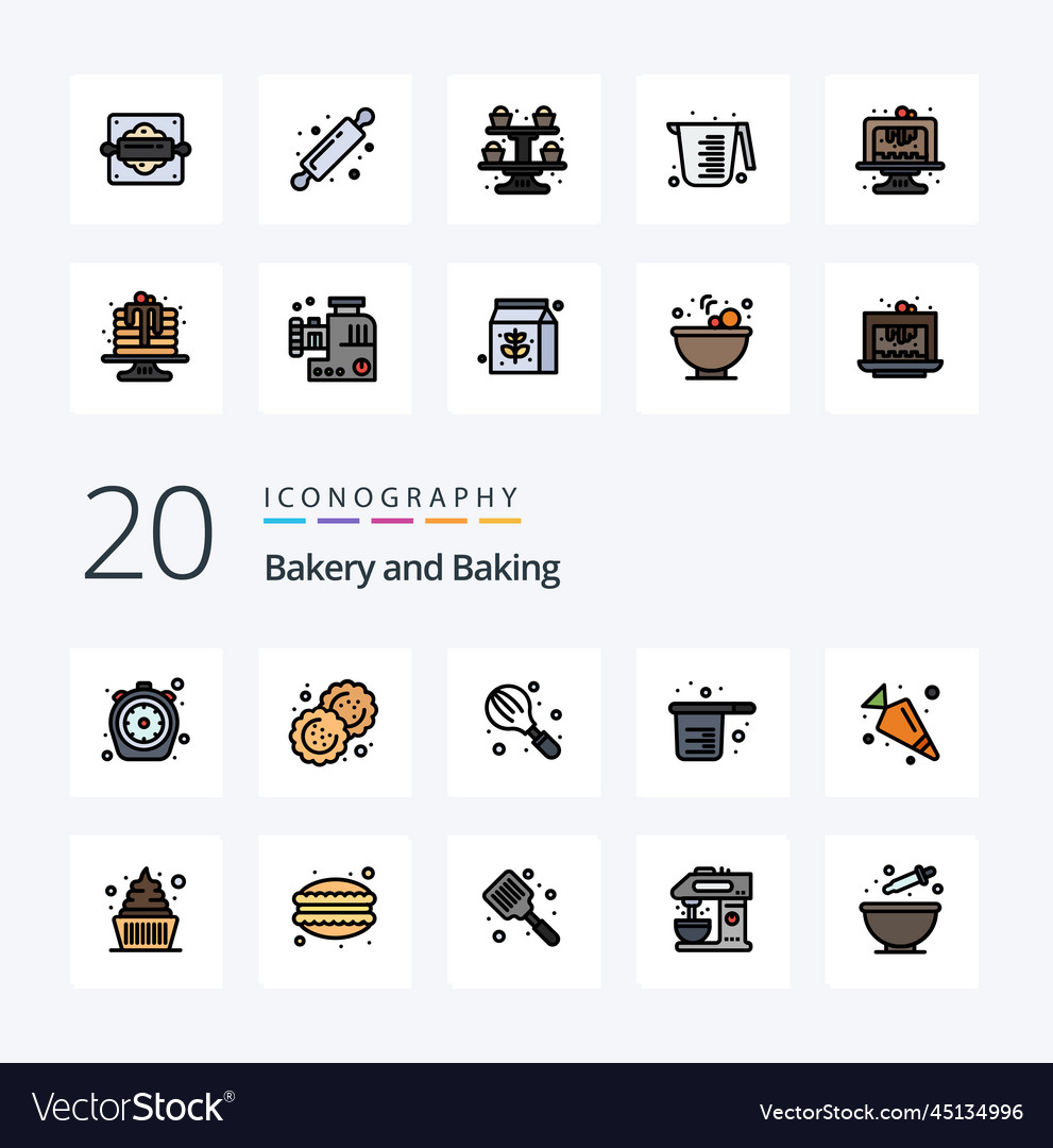 20 baking line filled color icon pack like cups