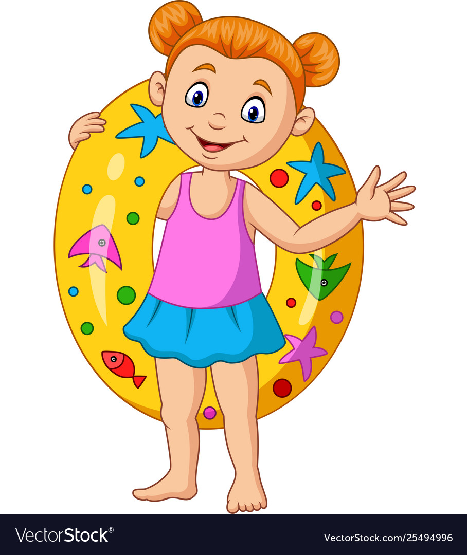 Cartoon little girl with inflatable ring Vector Image