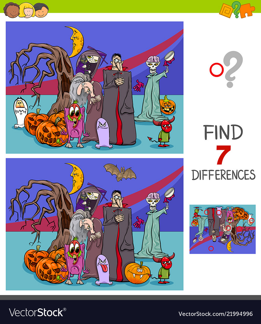 Differences game with halloween characters Vector Image