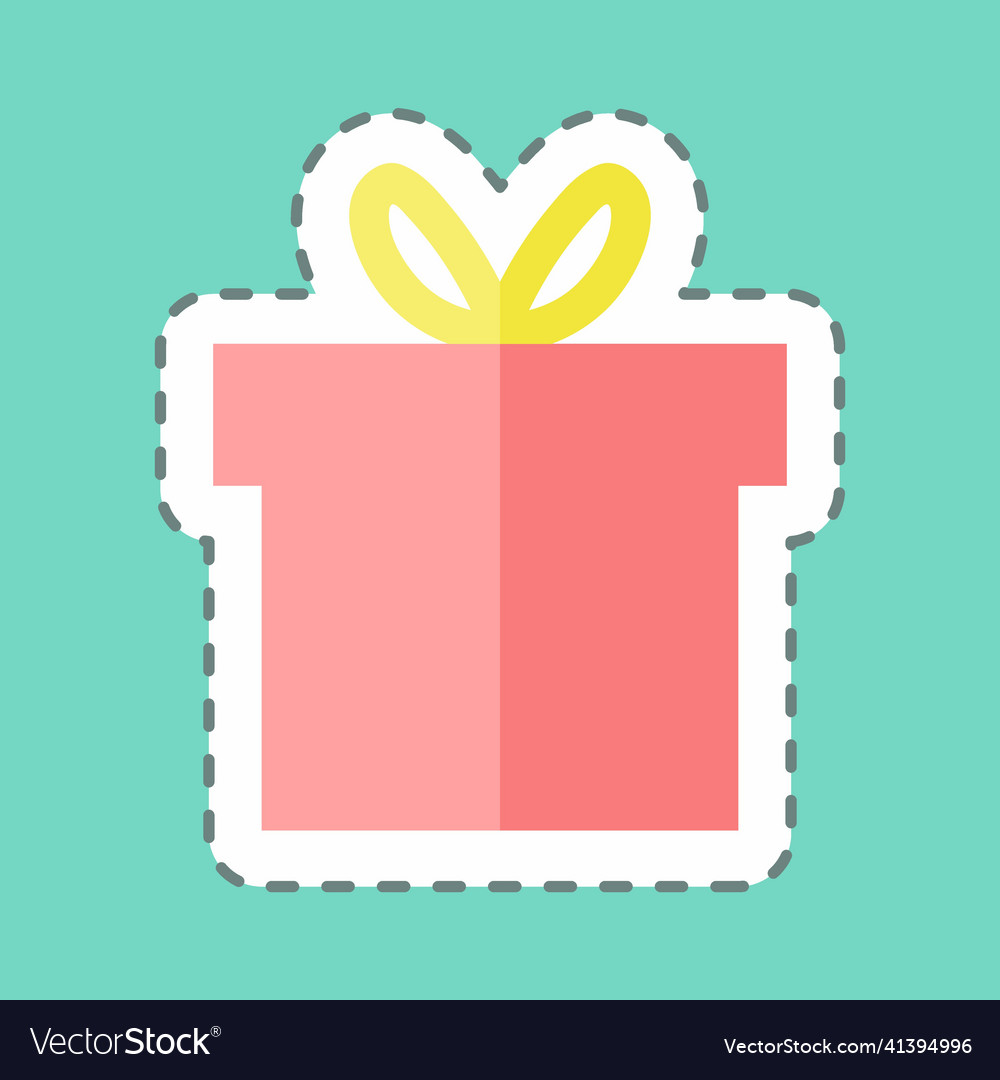 Gift box sticker in trendy line cut isolated