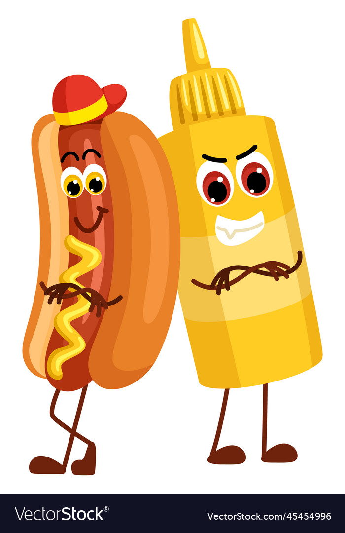 Hot dog kawaii character with funny mustard bottle