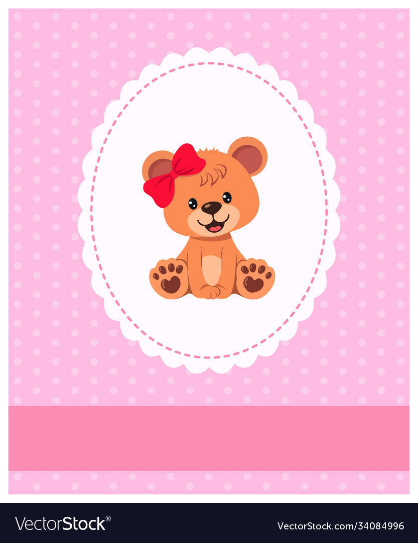 Invitation greeting card with teddy bear girl