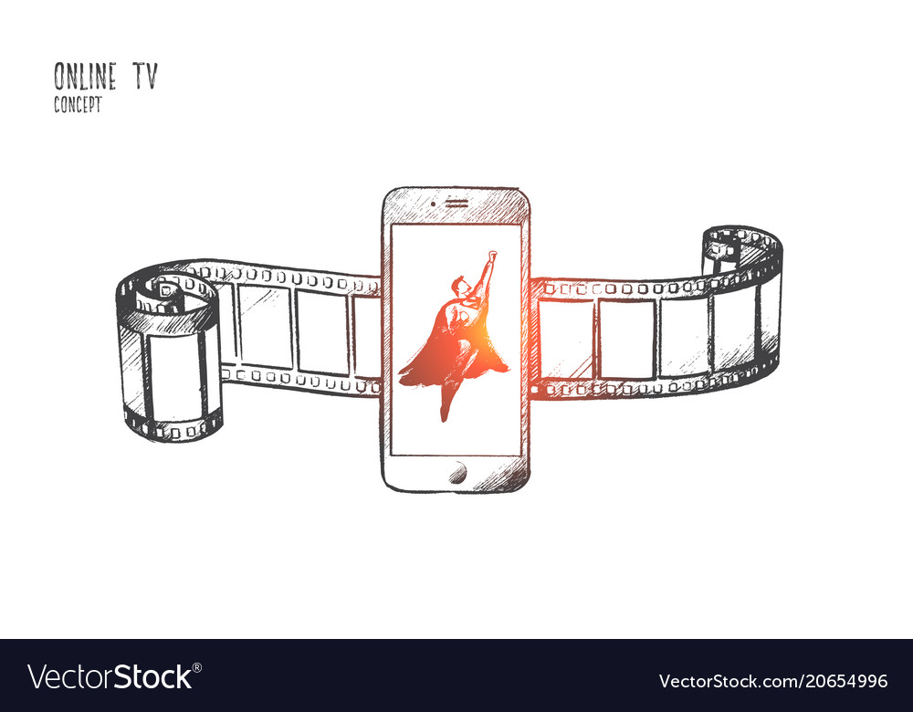 Online tv concept hand drawn isolated