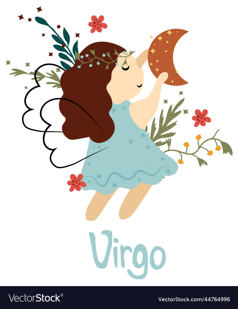 Virgo Zodiac Sign With Colorful Leaves And Flowers