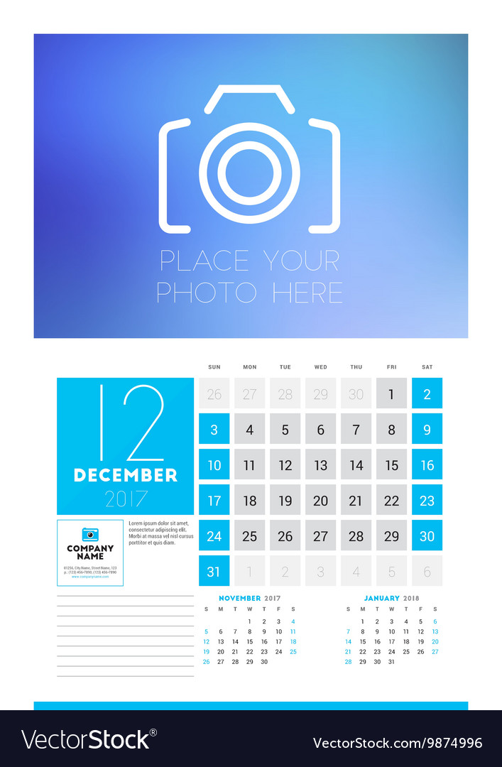 Wall calendar planner print template for 2017 year