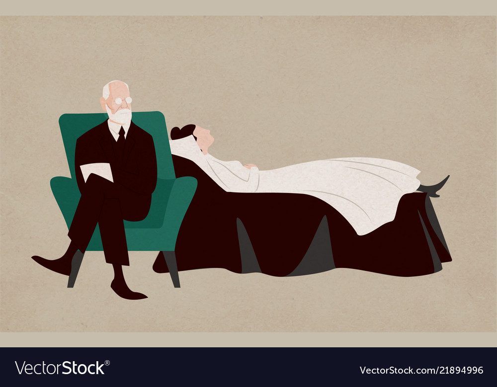 Woman Lying On Couch And Sigmund Freud Sitting In Vector Image