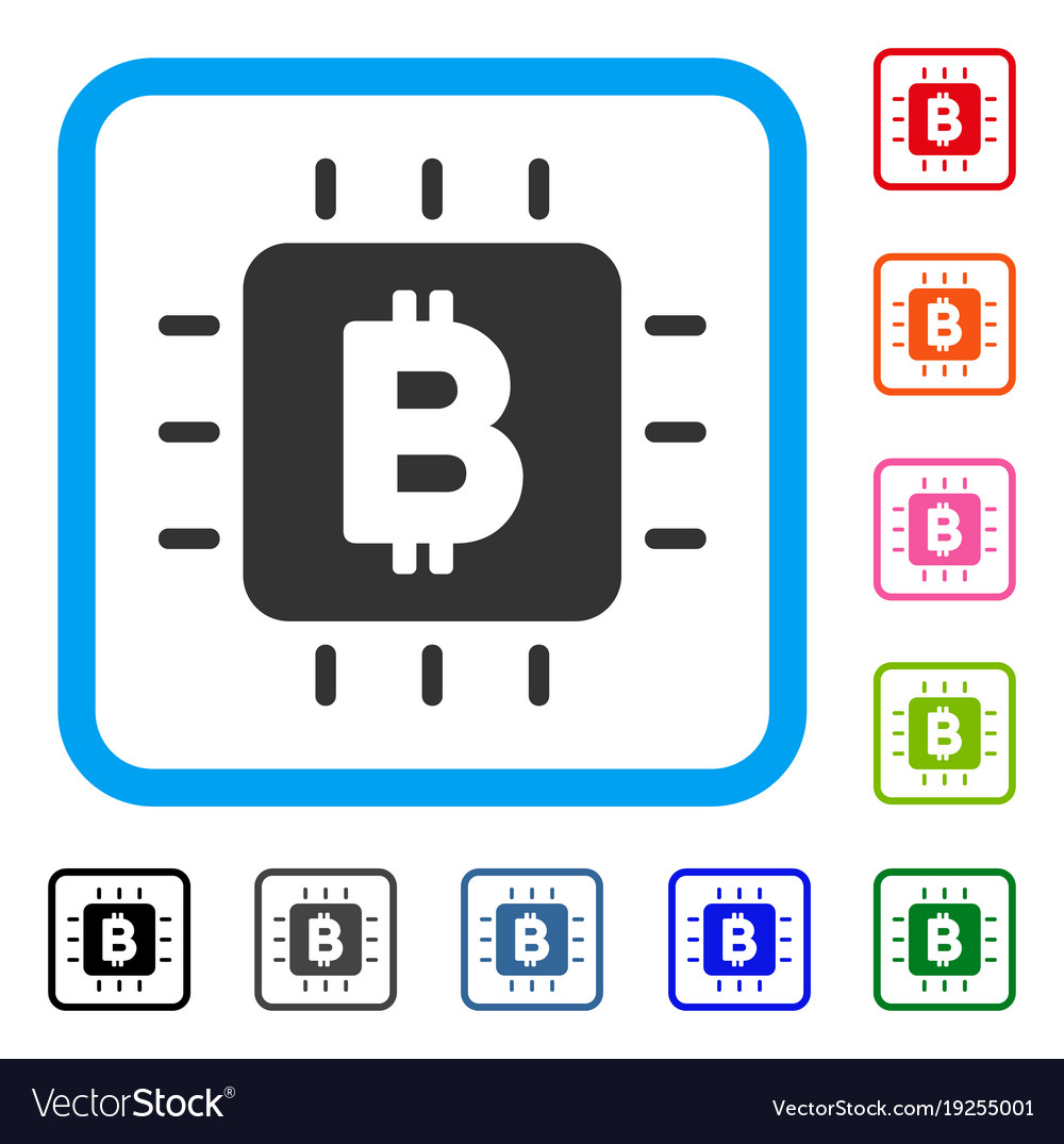 Bitcoin processor chip framed icon