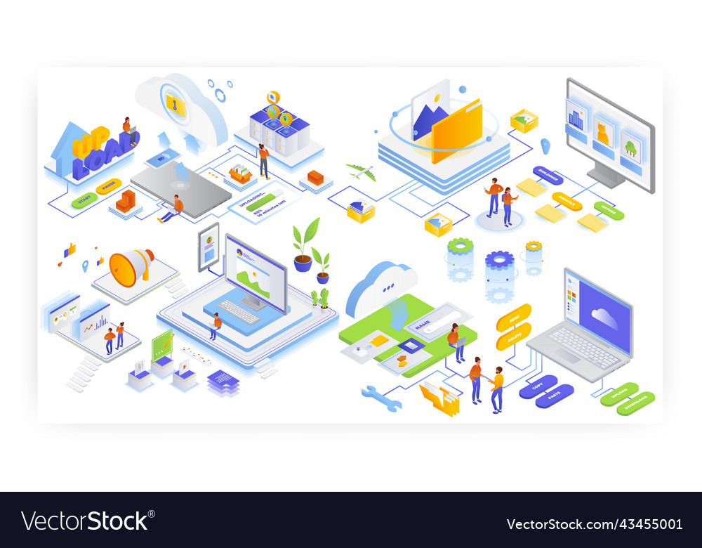 Blog content writing cloud storage file transfer vector image Blog content writing cloud storage file transfer