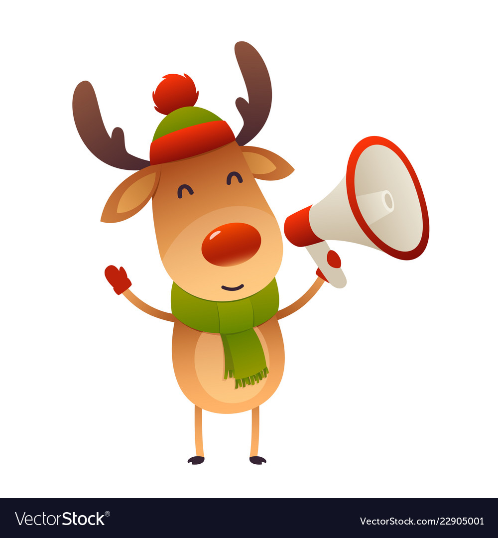Cute cartoon reindeer with megaphone on white Vector Image Cute cartoon reindeer with megaphone on white Vector Image