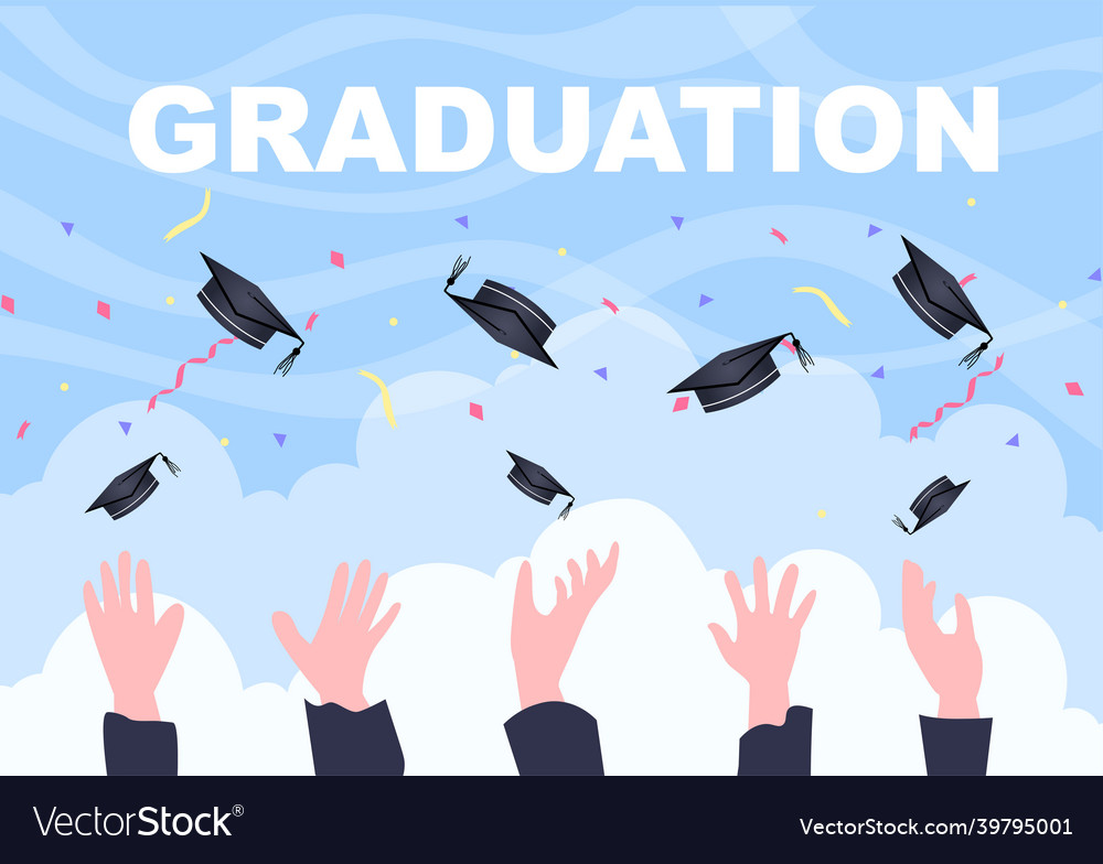 Happy graduation day of students celebrating Vector Image