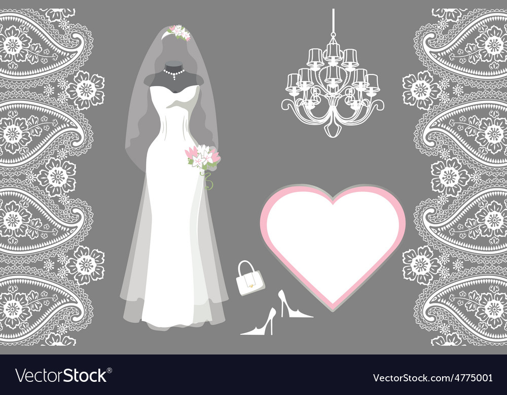 Wedding bridal dress with framelabelpaisley Vector Image