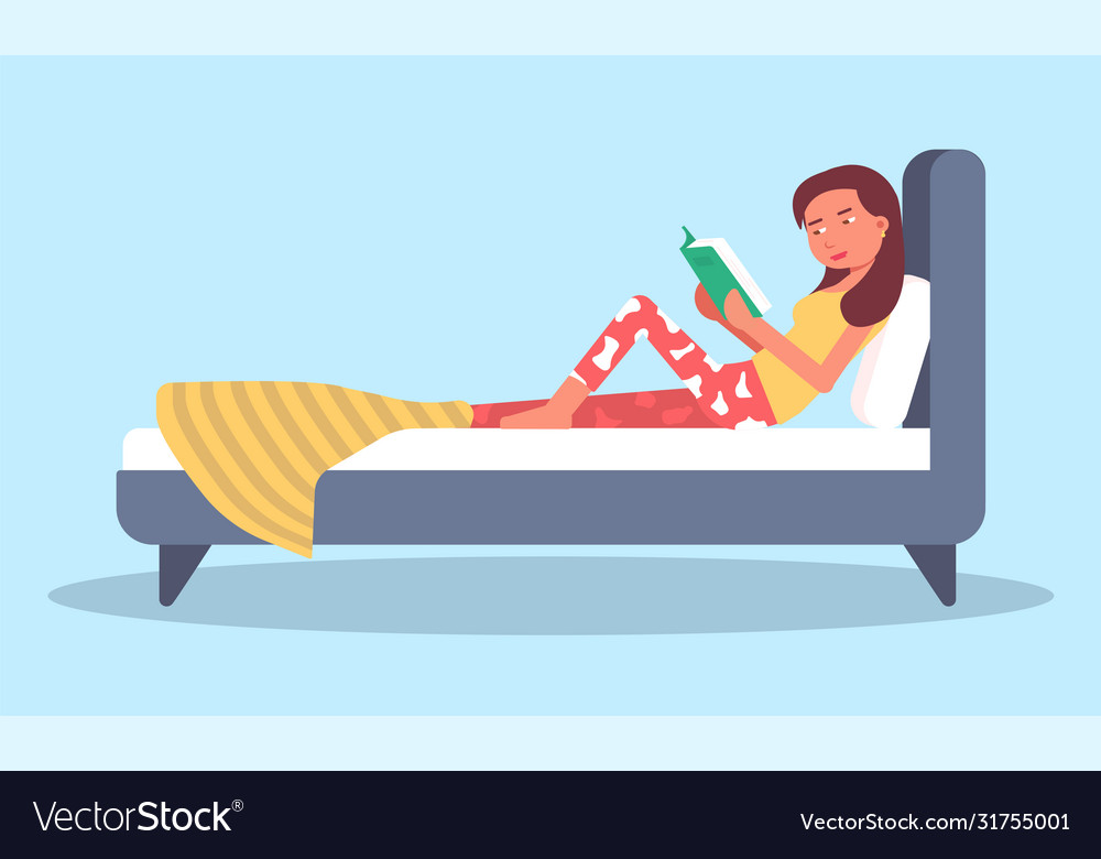 Young woman reading book before going to sleep Vector Image