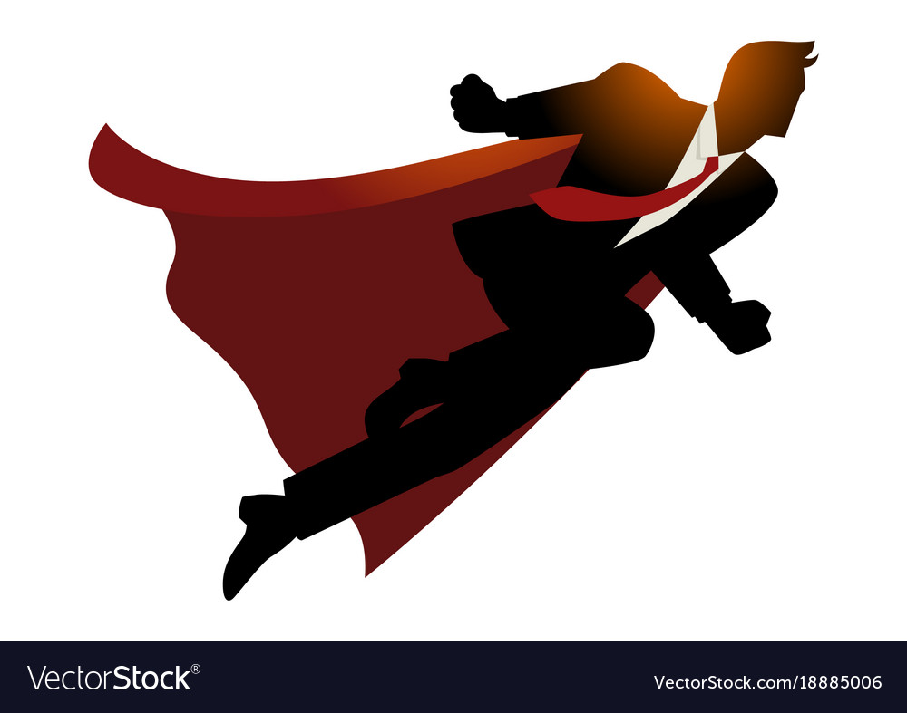 Businessman as superhero flying fast