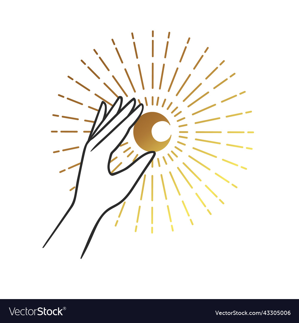 Gold moon mystical icon logo hands holding moon vector image Gold moon mystical icon logo hands holding moon