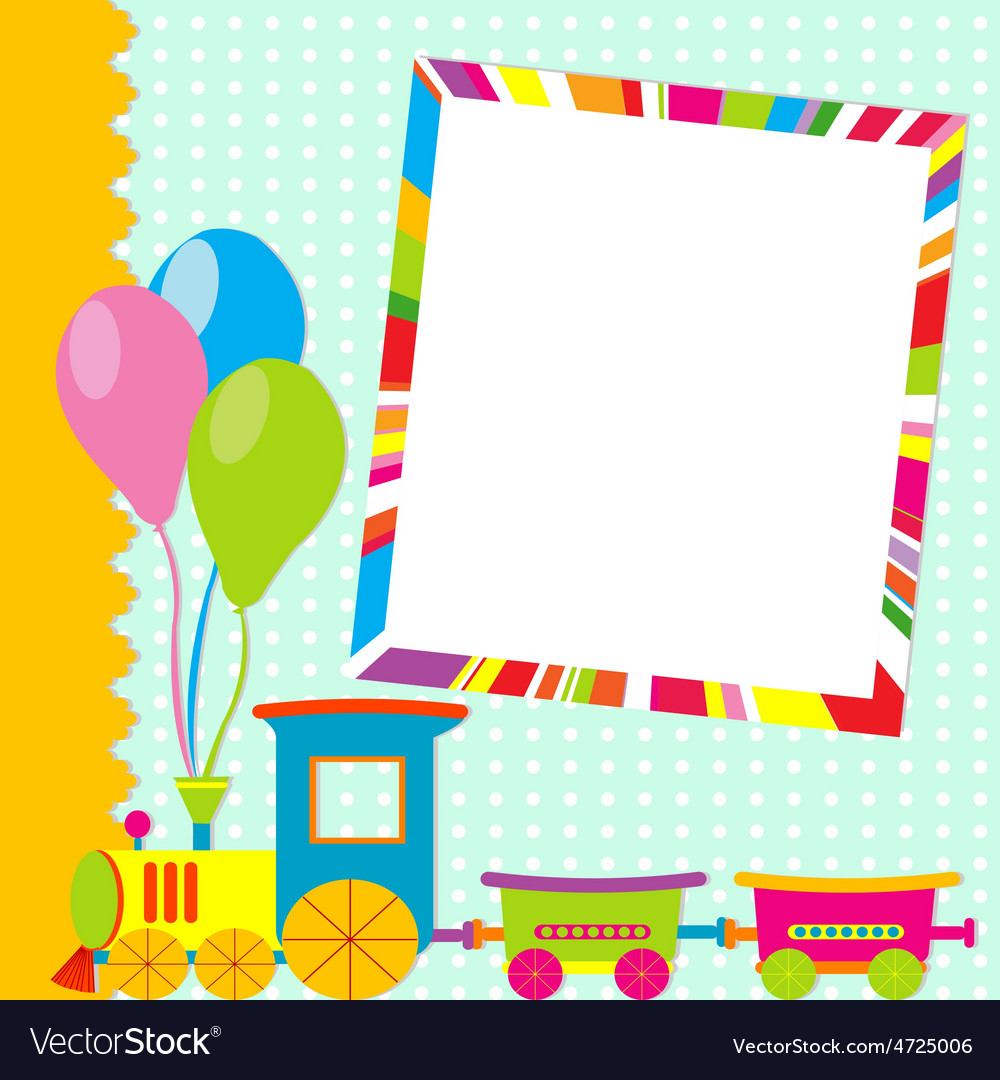 Greeting card with photo frame and cartoon train Vector Image