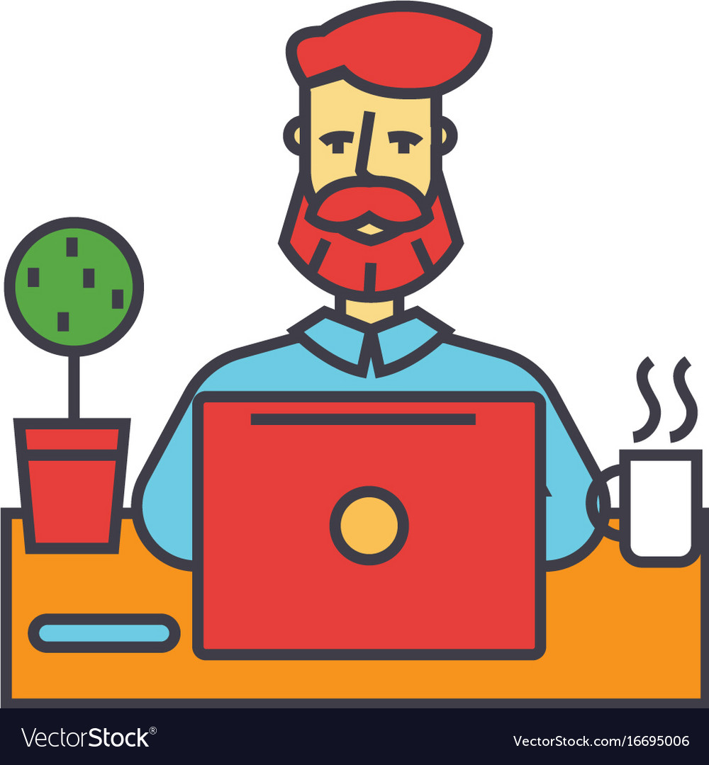 Man with beard working on notebook computer