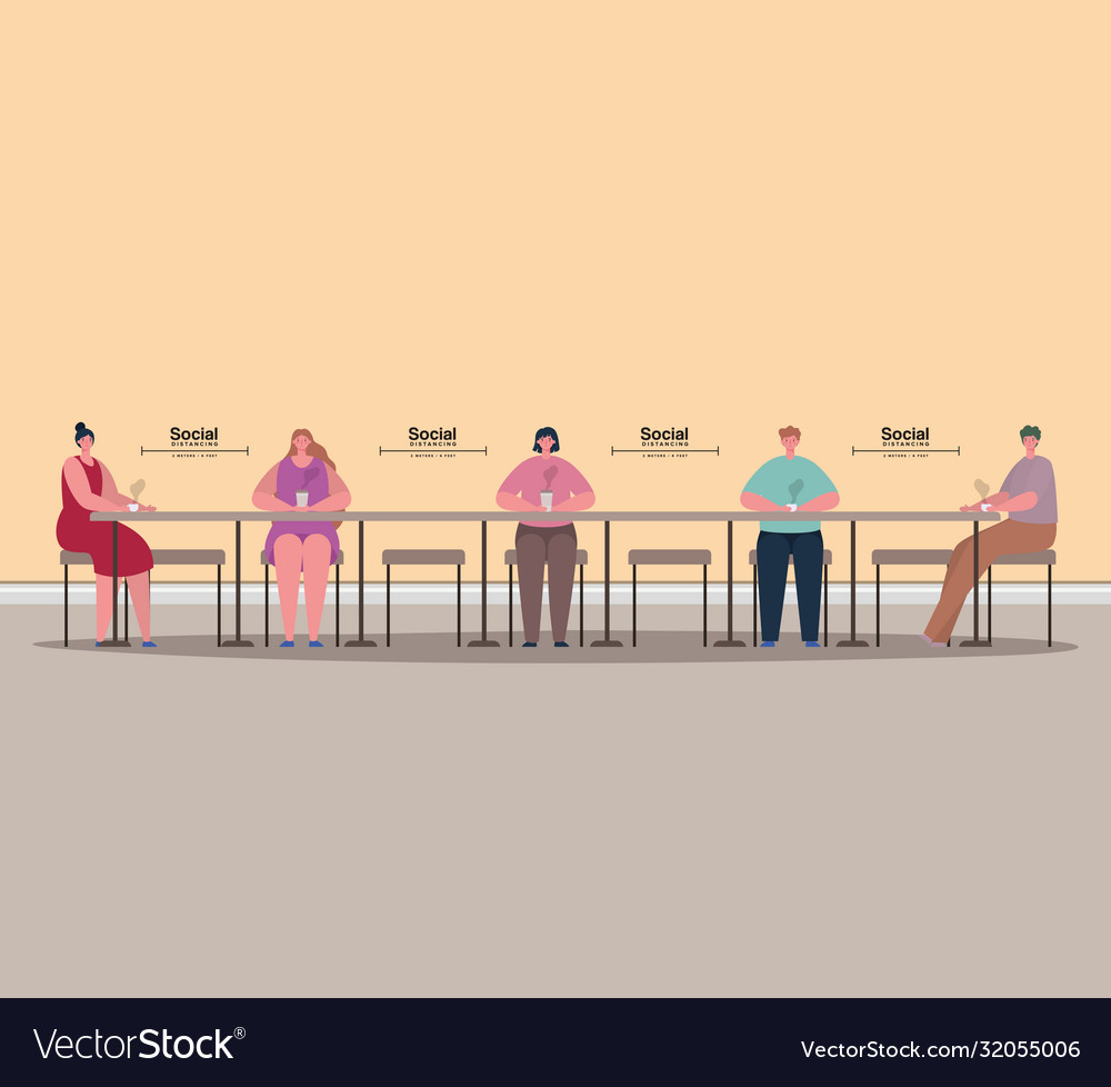 Social distancing between people on table Vector Image