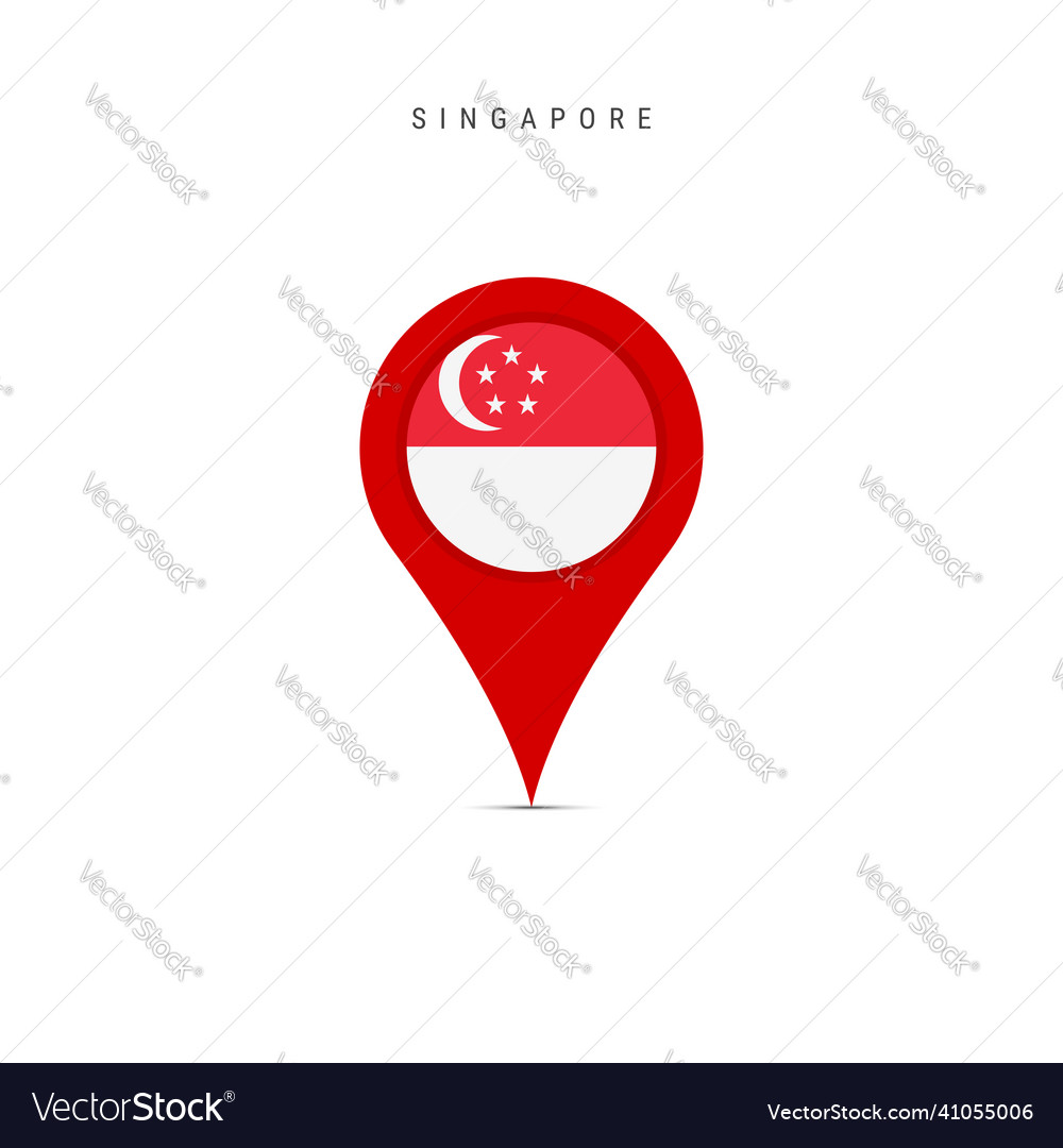 Teardrop map marker with flag of singapore flat