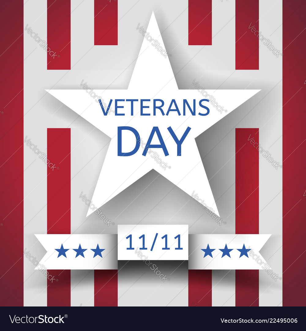 Veterans day banner with a white star and ribbon