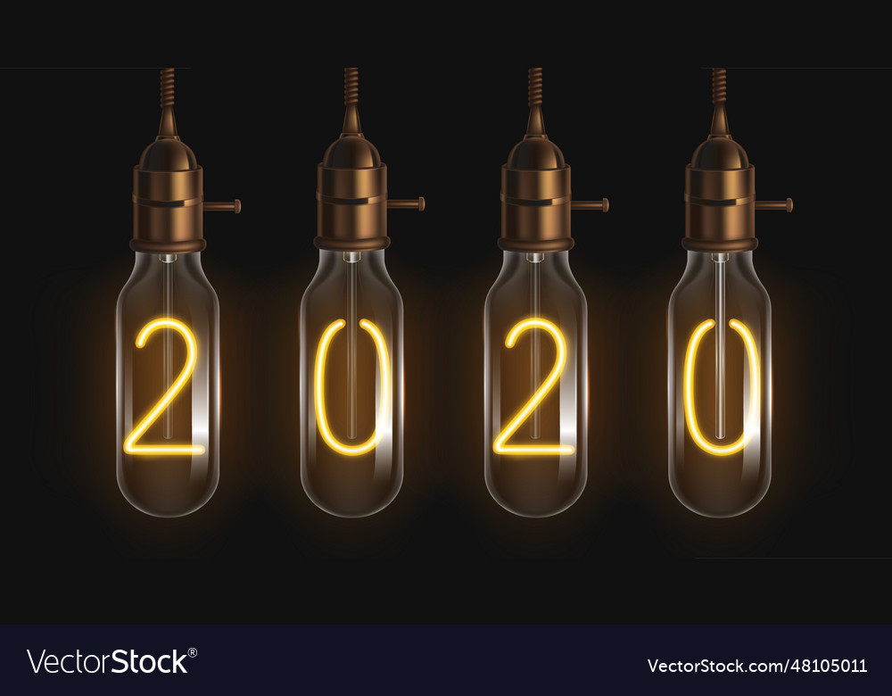 2020 glowing numbers inside of filament bulbs Vector Image