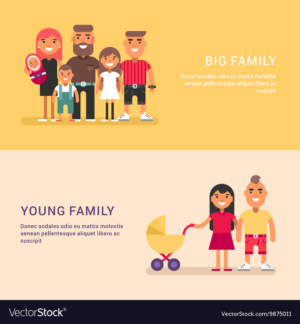 Big family and young colored web banners