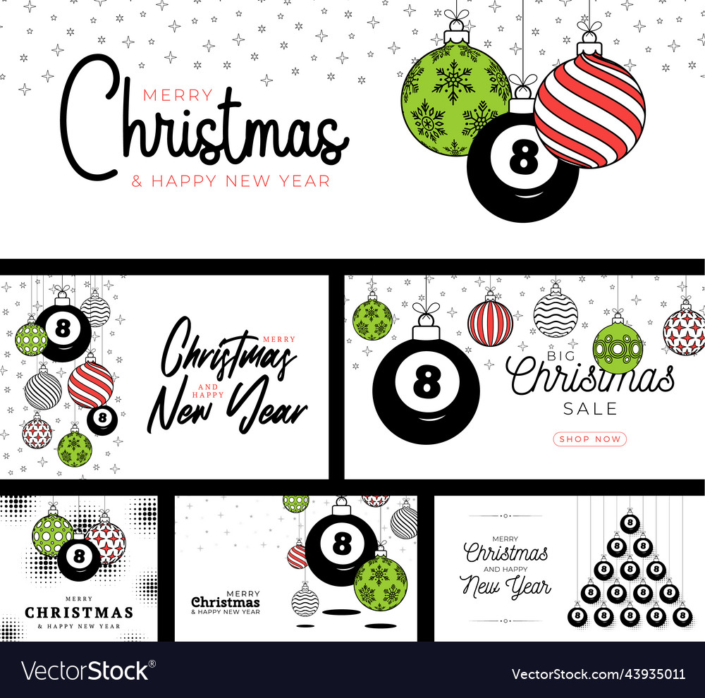 Billiard sport christmas card set in trendy line