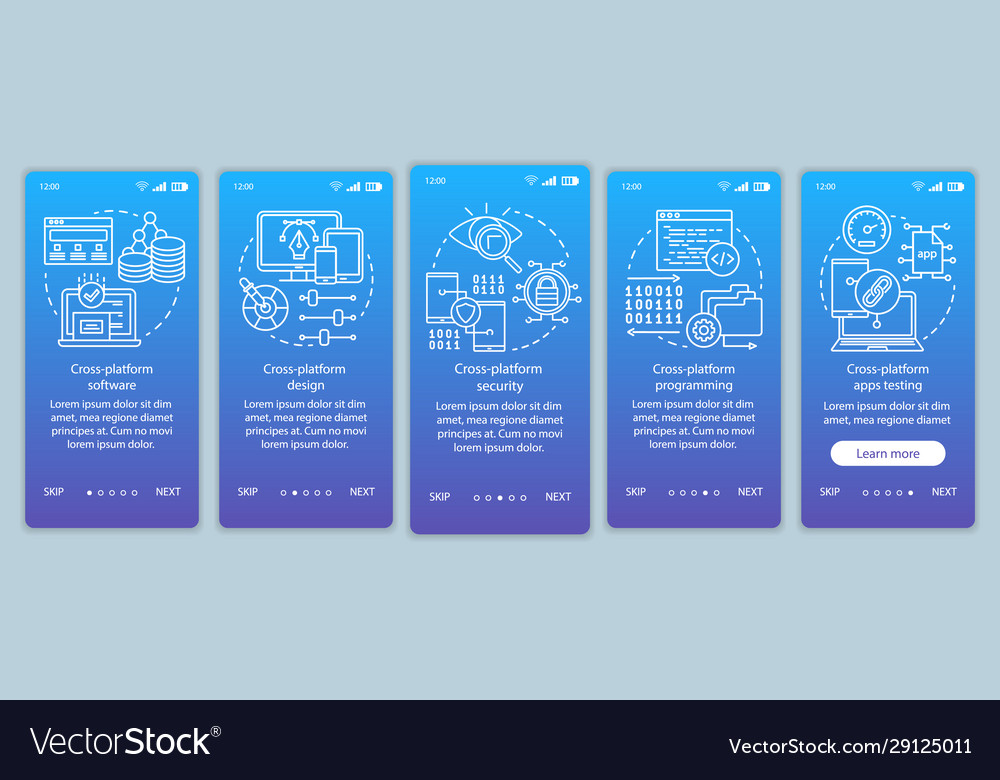 Cross platform programming onboarding mobile app vector image Cross platform programming onboarding mobile app