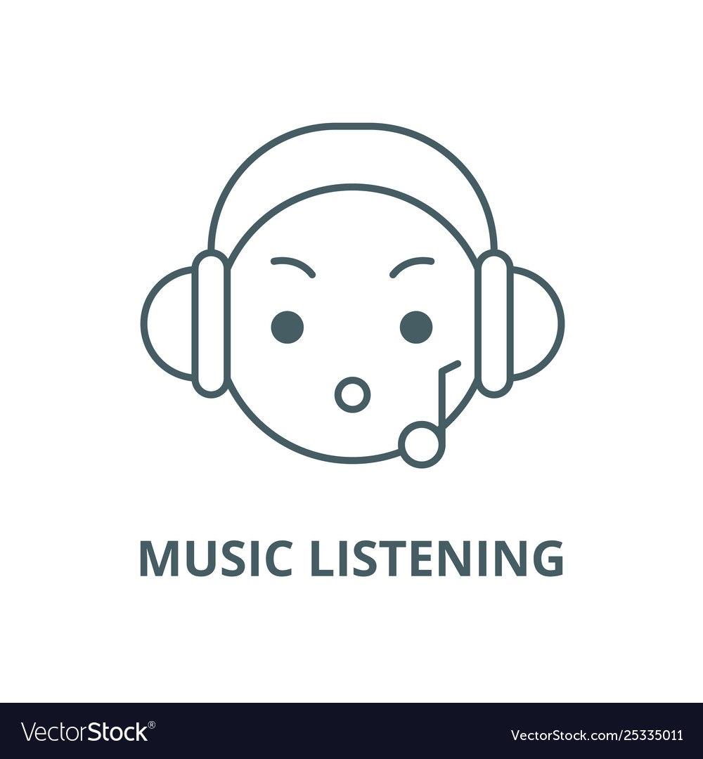 Music listening emoji line icon linear Royalty Free Vector