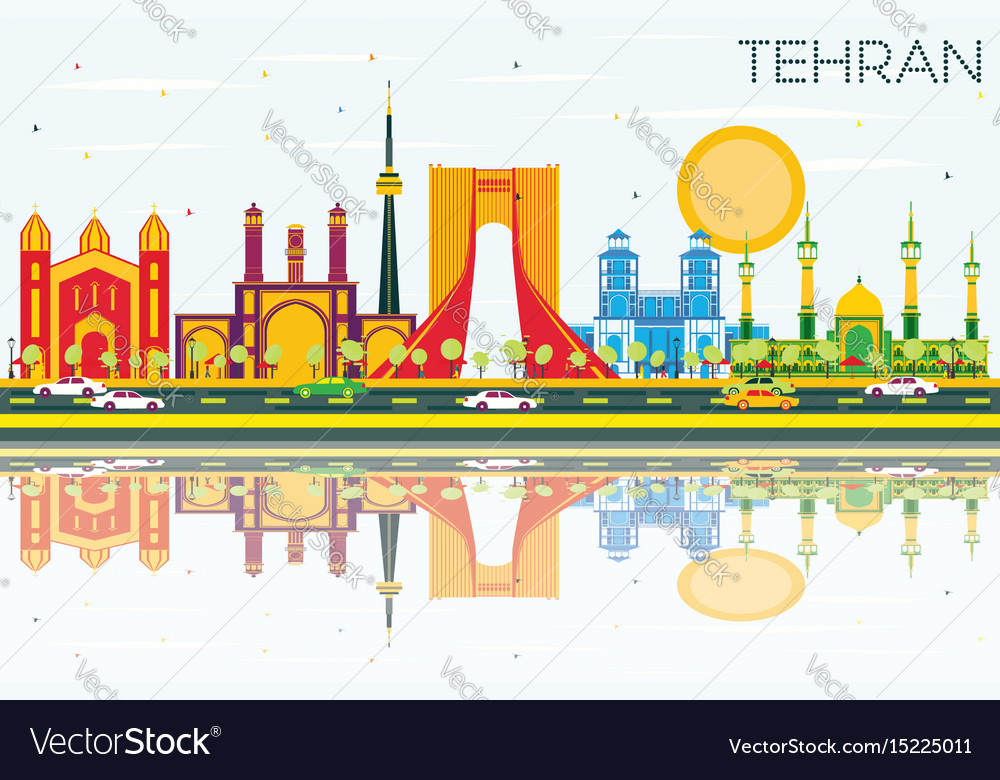 Tehran skyline with color landmarks blue sky and Vector Image