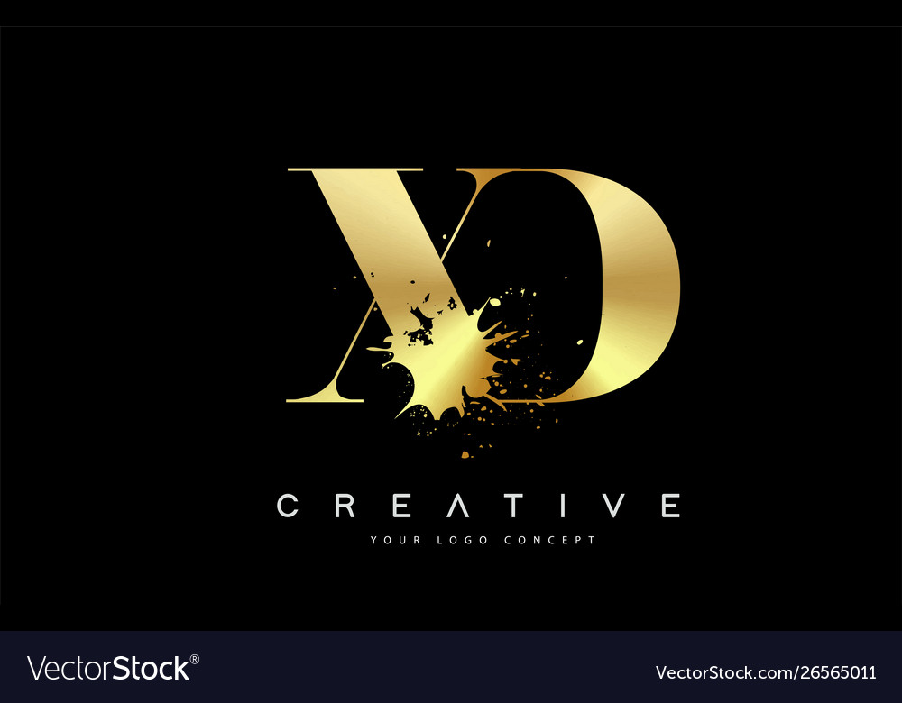 Xd x d letter logo with gold melted metal splash