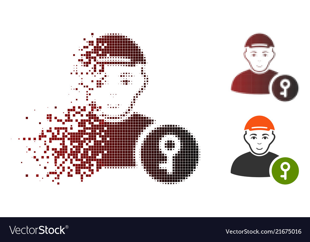 Disintegrating pixelated halftone user key icon vector image Disintegrating pixelated halftone user key icon