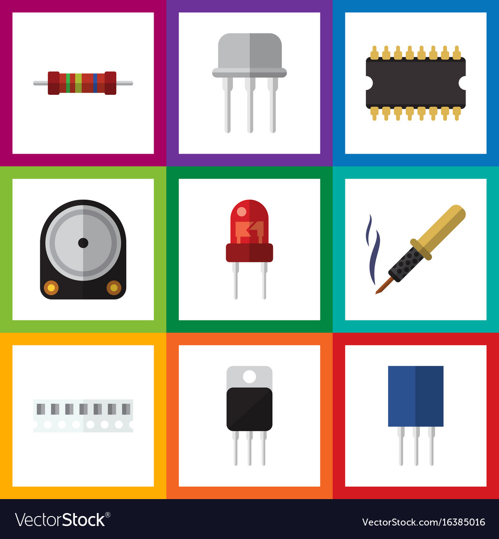 Flat icon technology set of microprocessor