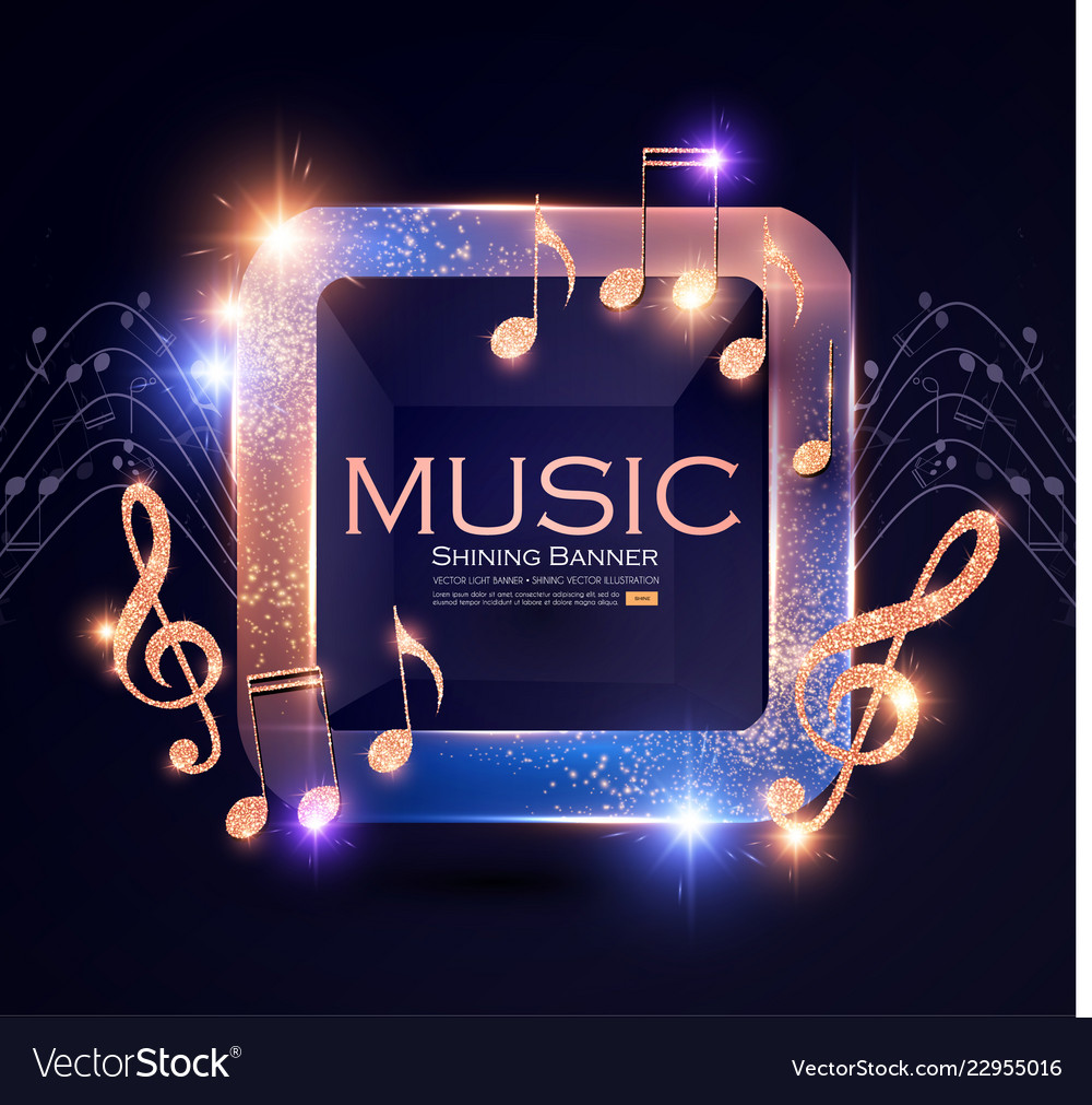 Music event shining banner with golden notes and Vector Image