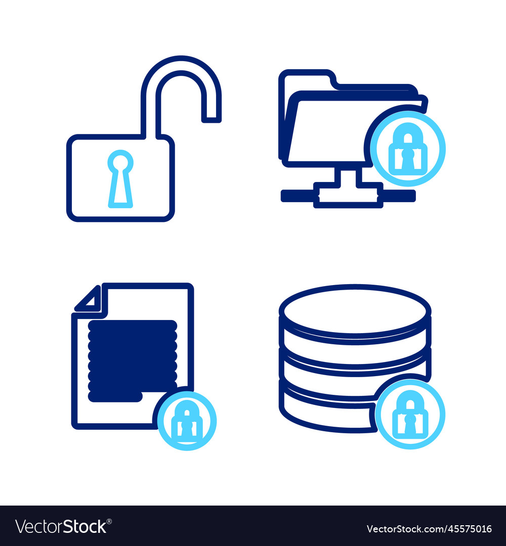 Set line server security with lock document vector image Set line server security with lock document