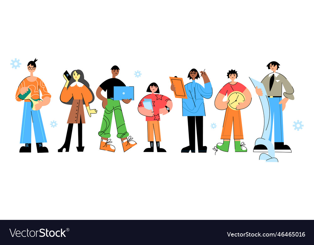 Set of cartoon characters doing different tasks vector image Set of cartoon characters doing different tasks