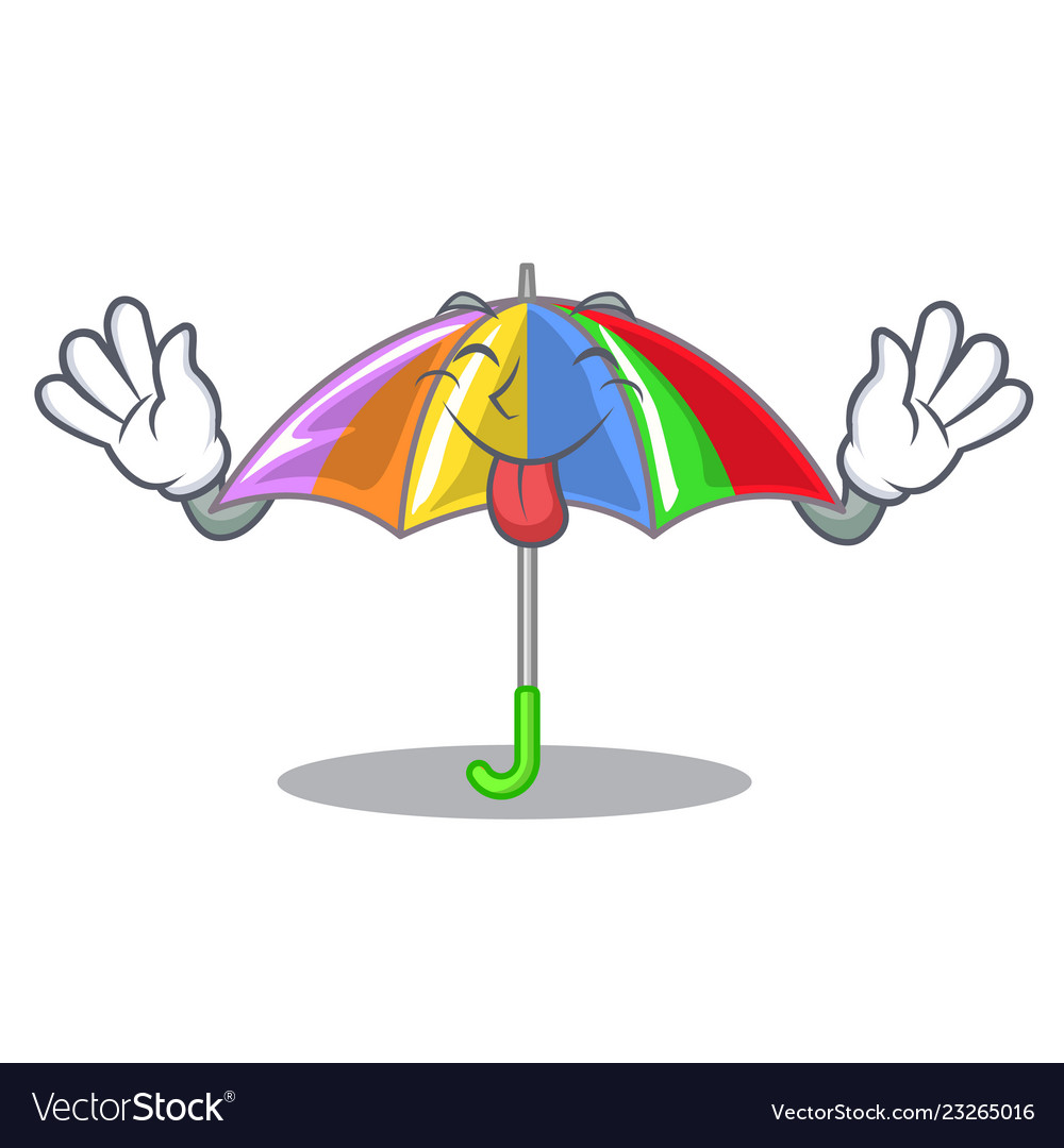 Tongue out playing rain with umbrella rainbow