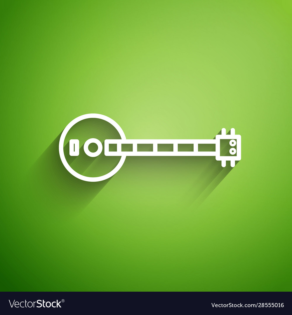 White line banjo icon isolated on green