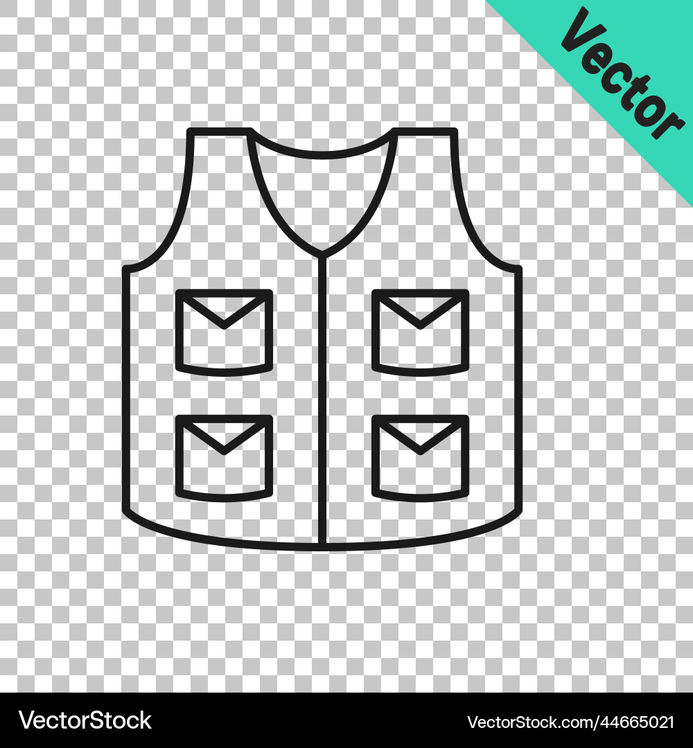 Black line fishing jacket icon isolated Royalty Free Vector