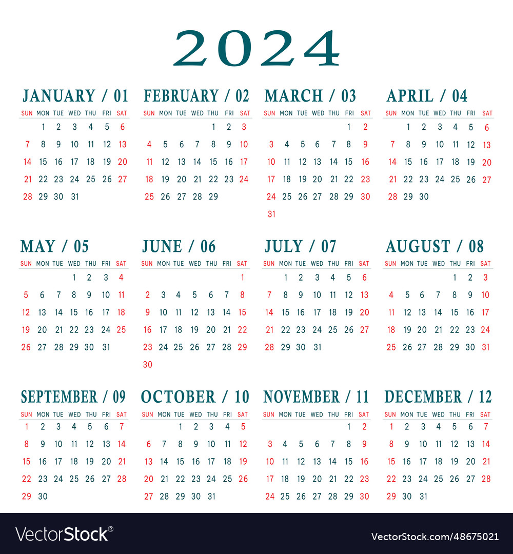 Calendar 2024 isolated on a white background Vector Image