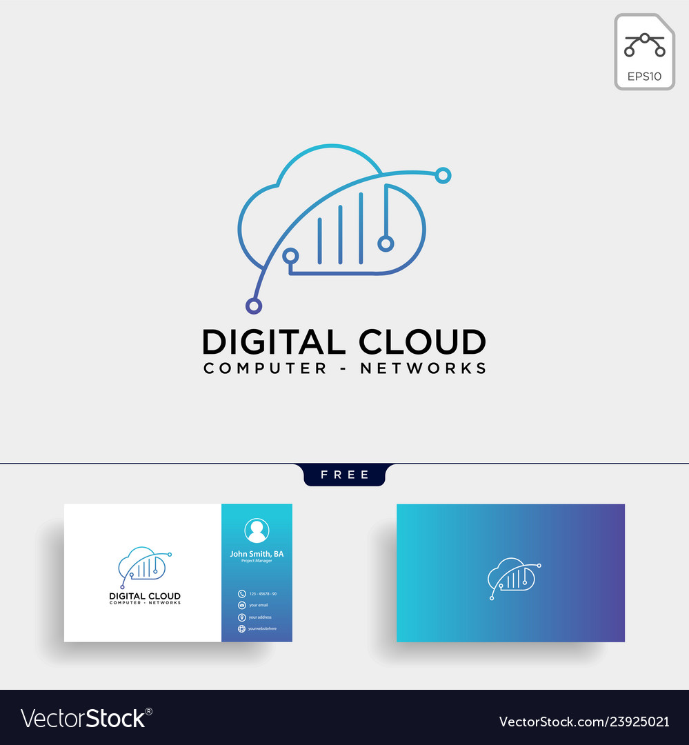 Cloud digital technology line logo template