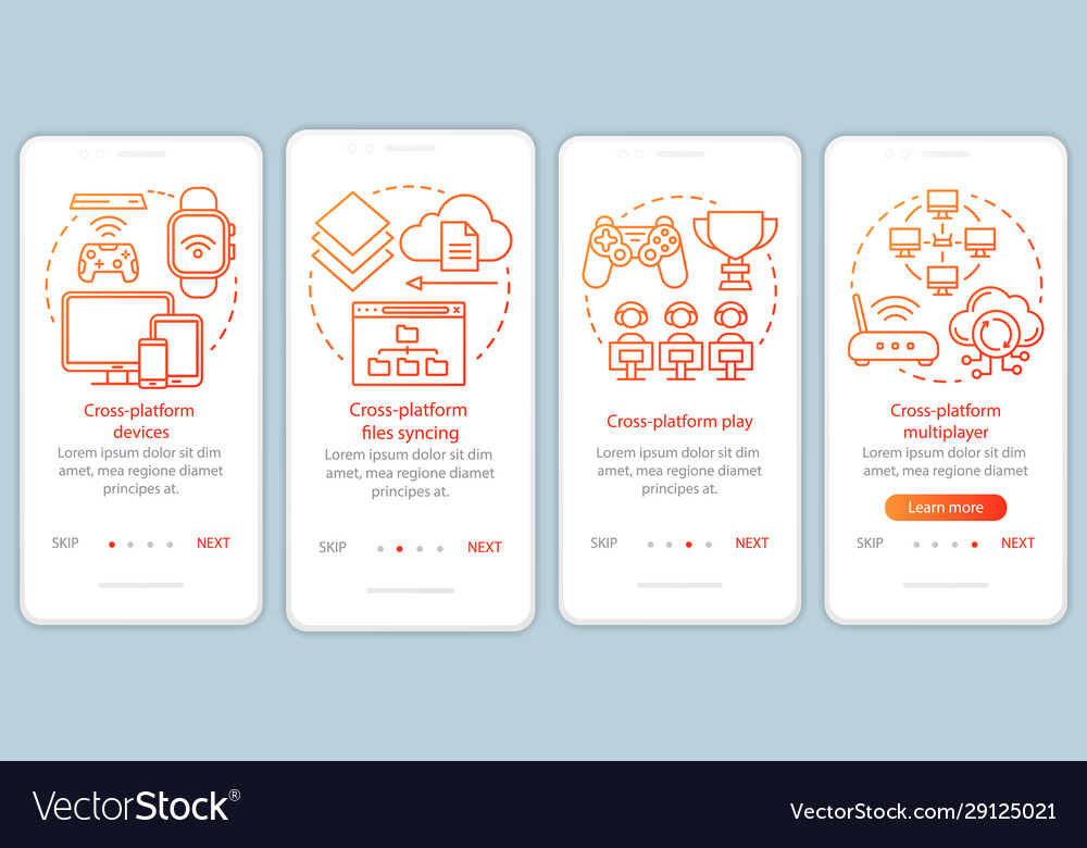 Cross platform multiplayer onboarding mobile app vector image Cross platform multiplayer onboarding mobile app