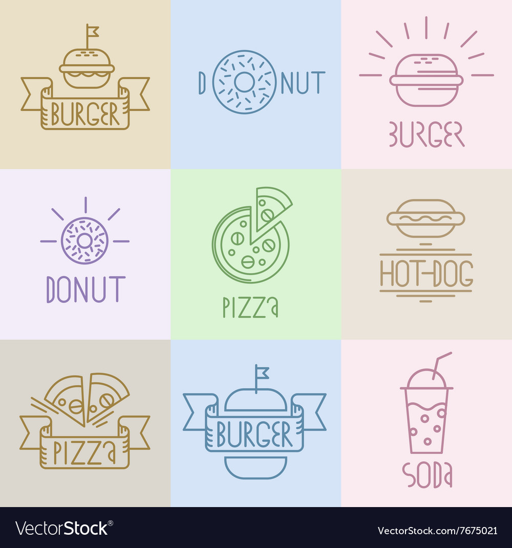 Fast food design elements linear style outline