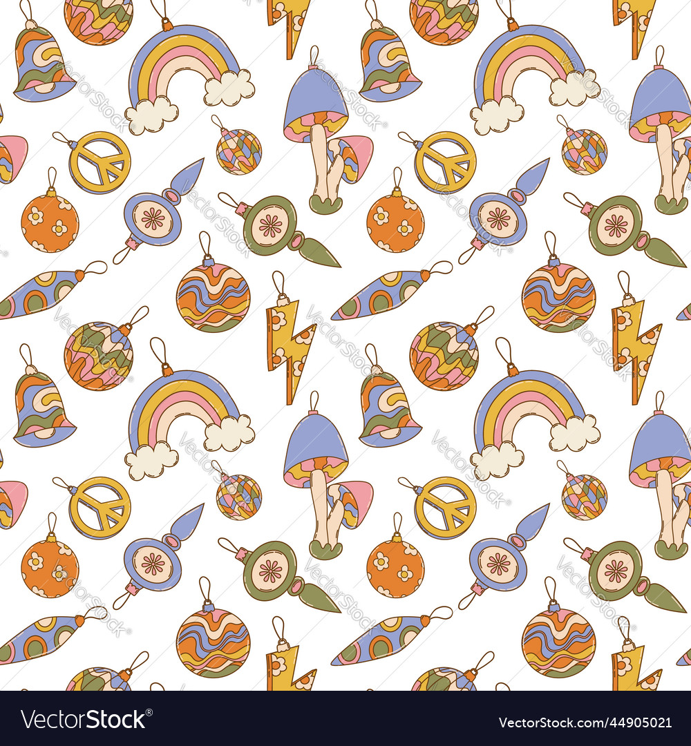 Hippie christmas groovy seamless pattern