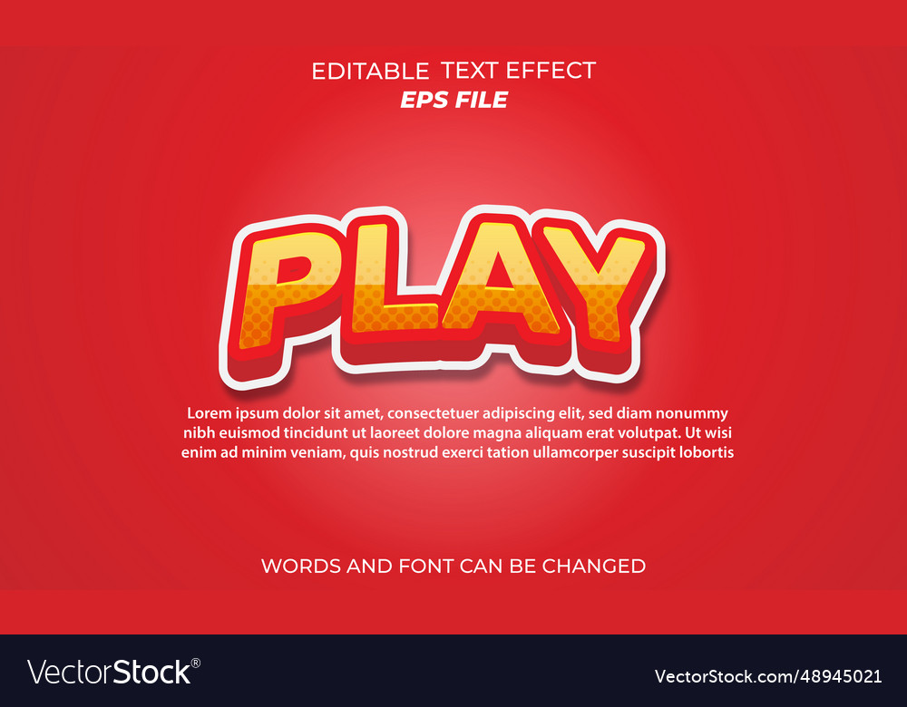Play text effect font editable typography 3d