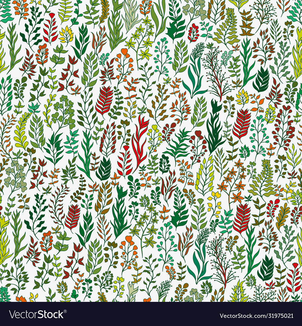 Seamless patterns with multicolored plants and lea vector image Seamless patterns with multicolored plants and lea